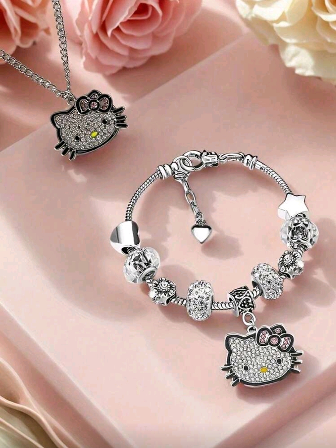 CADENA CON PULSERA TIPO PANDORA DE HELLO KITTY AMBAS C24